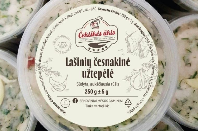 Česnakinė kiaulienos lašinių užtepėlė, sūdyta, aukščiausia rūšis, 250 g